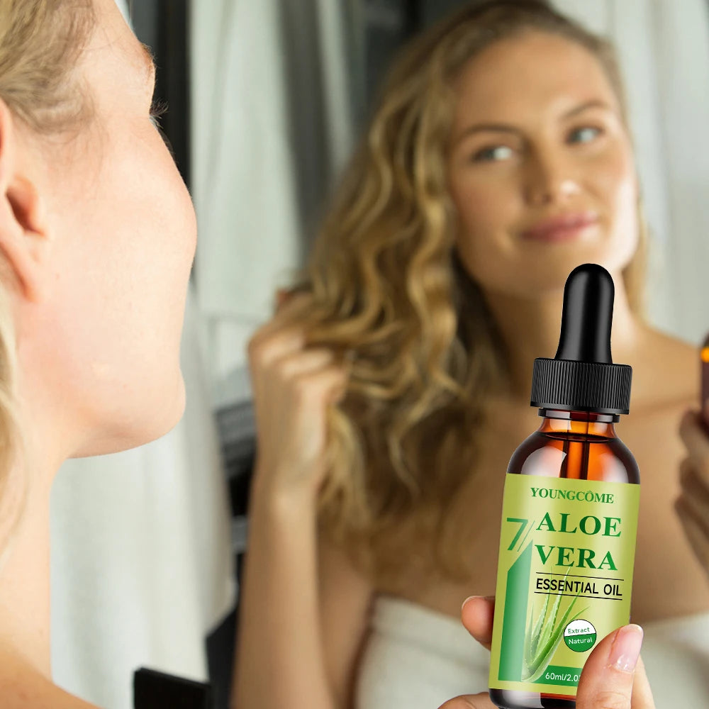 YOUNGCOME Aloe vera essential oil Anti Aging Firming Skin Face Moisturizing Relaxing Massage Oil Hair Repair Skin Care Body Oil Quake 60ML