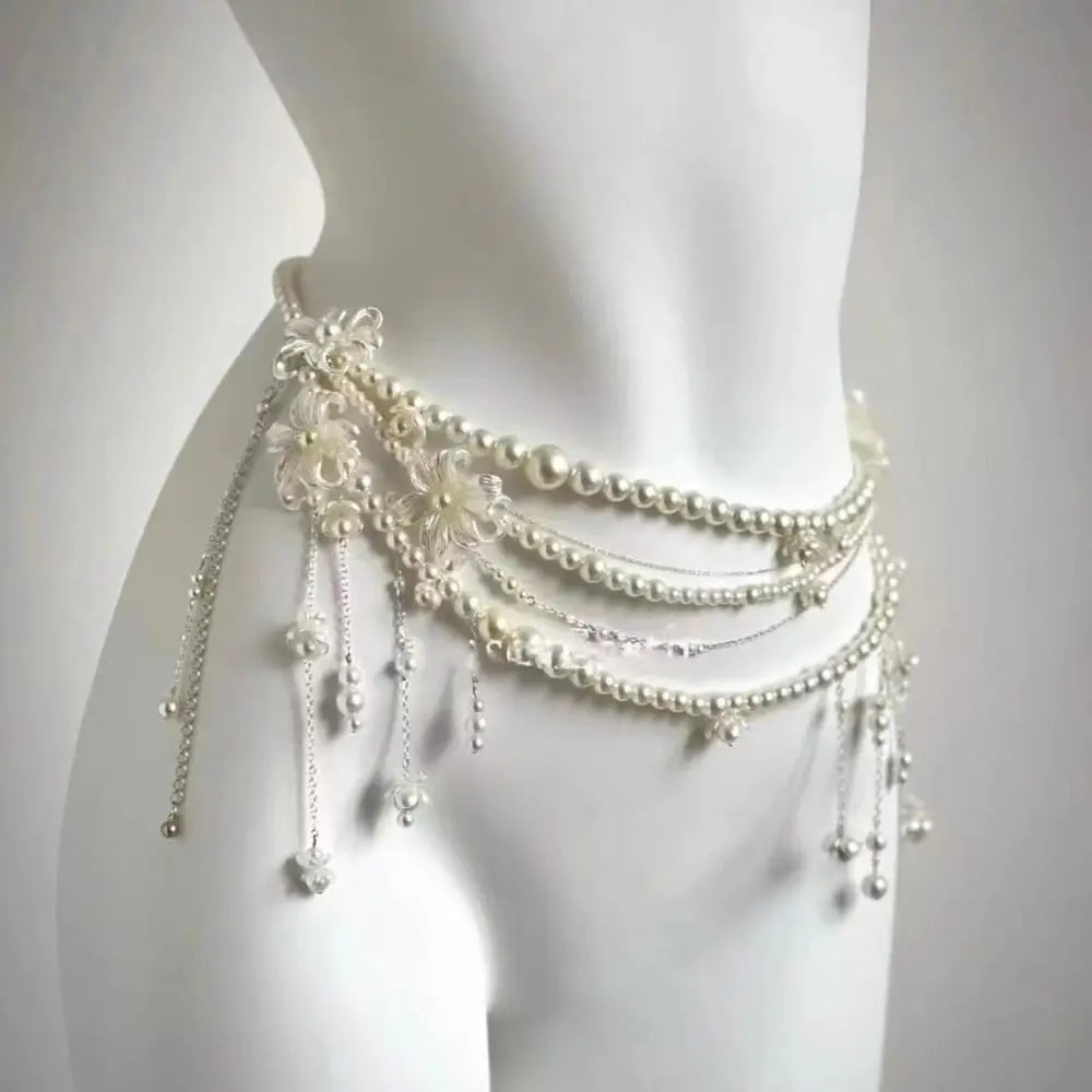 Fashion Retro Pearl Waist Chains Multilayer Jewelry Clothing Accessories Tassel Belt Versatile Elegant Waist Decorations Women Quake