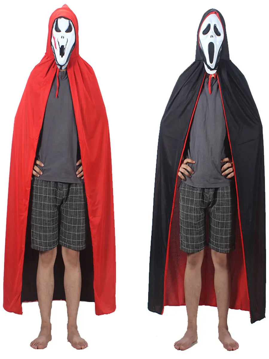 Halloween Women Men Clothes Cosplay Costume Adult Stand Collar Hooded Cape Black Red Reversible Cap Vampire Halloween Party Quake