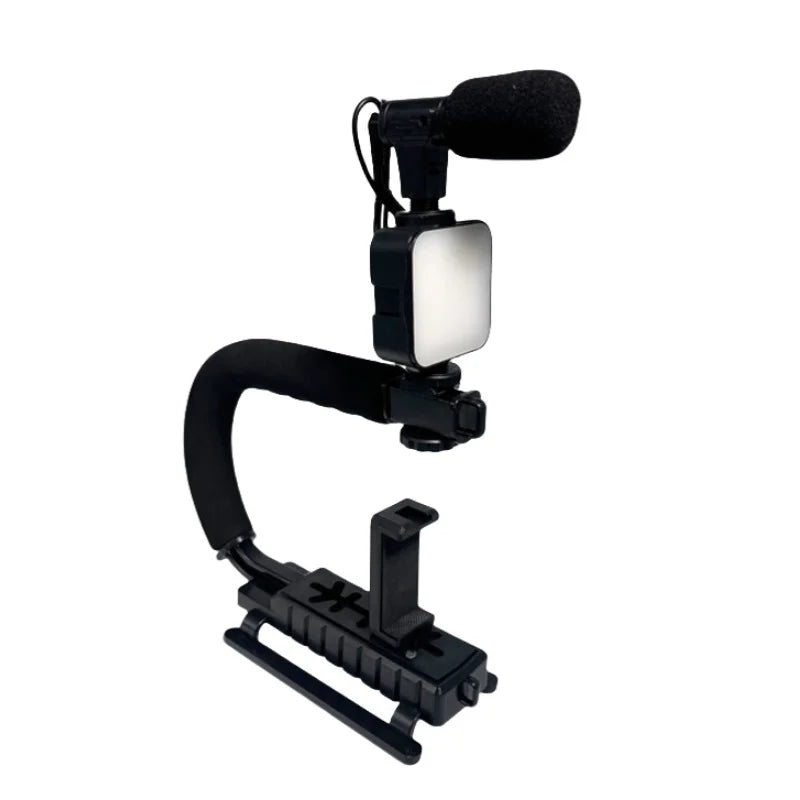 U C Shaped Holder Grip Video Handheld Stabilizer with Fill light,Phone Holder,Mic,Remote Control for SLR Cameras Home DV Came Quake