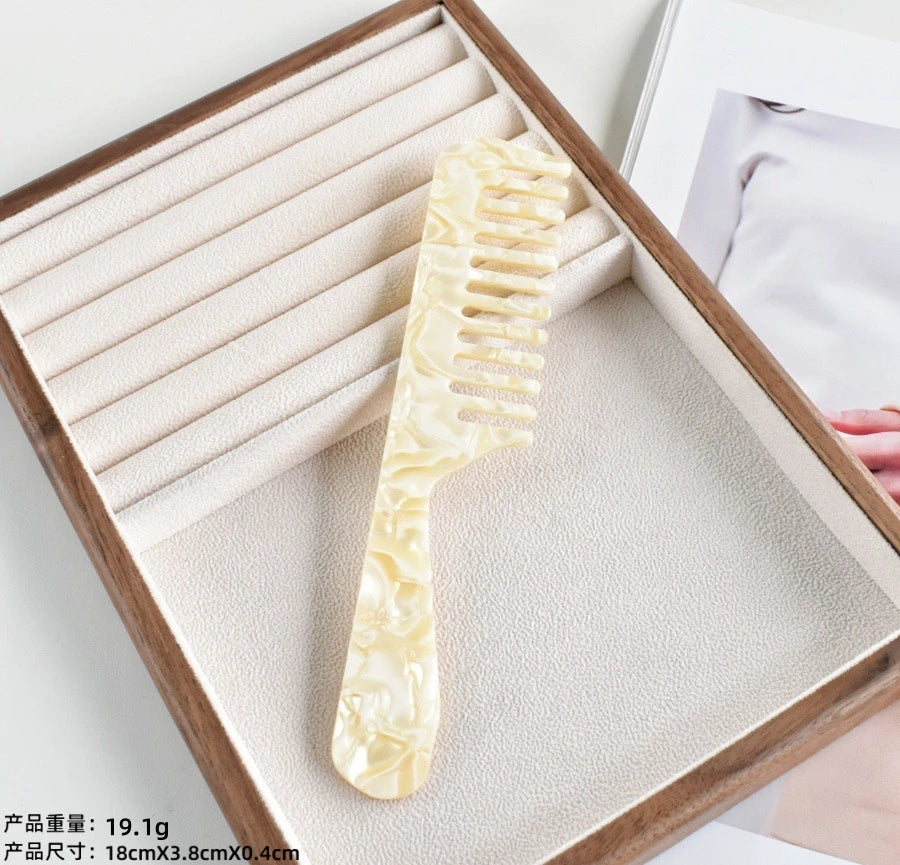 Acetic Acid Wide Teeth Comb Long Handle Women Girls Smooth Hair Comb Portable Traveling Styling Comb Comfortable Holiday Gifts Quake NO.4