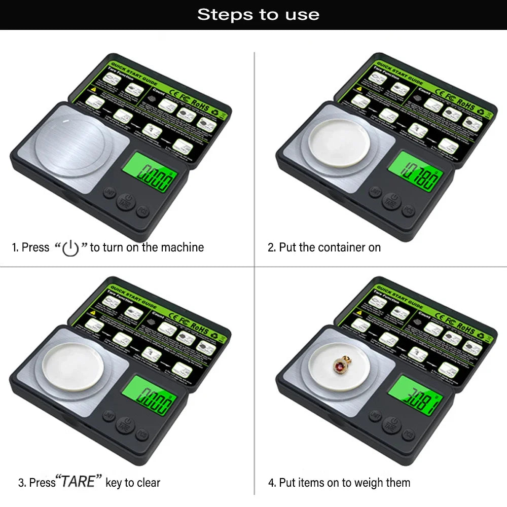 Mini Jewelry Scale 100g/ 0.001g Electronic Stainless Steel Digital Pocket Scale Milligram Balance Kitchen Scale Weighing Tool Quake