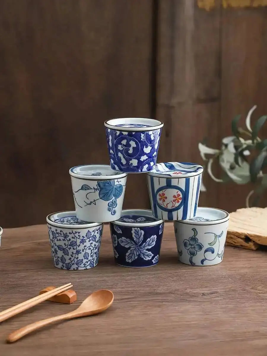 Vintage Ceramic Steamed Egg Cup With Lid Breakfast Steamed Egg Soup Water Separation Stew Cup Dessert Snack Bowl Quake