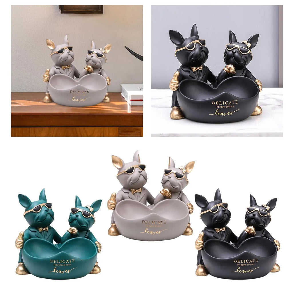 Abstract Bulldog Statue Tray Lovers Present Desktop Decoration Indoor Outdoor Keys Candy Dish Cute Dog Sculpture for Bedroom Quake