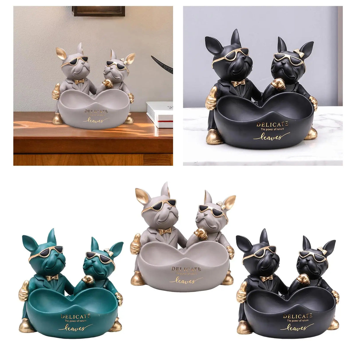 Abstract Bulldog Statue Tray Lovers Present Desktop Decoration Indoor Outdoor Keys Candy Dish Cute Dog Sculpture for Bedroom Quake
