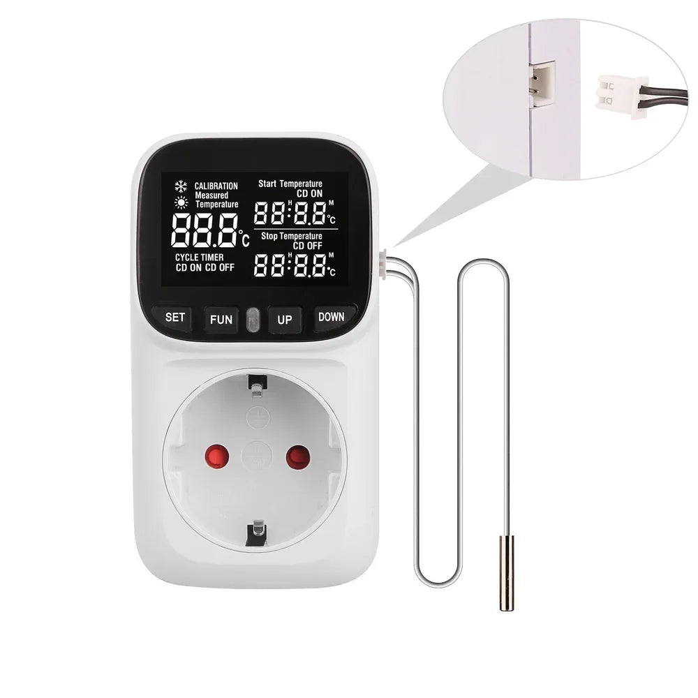 LCD Digital Backlight Thermostat Temperature Controller Socket 16A EU Plug High-Precision Socket Outlet With Timer Sensor Quake Backlight