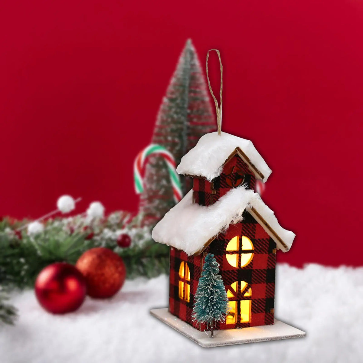 Mini Christmas Village House Wood LED Lighted Kids Toy Christmas Decorations for Bedroom Table Xmas Party Decor Home Decoration Quake StyleG