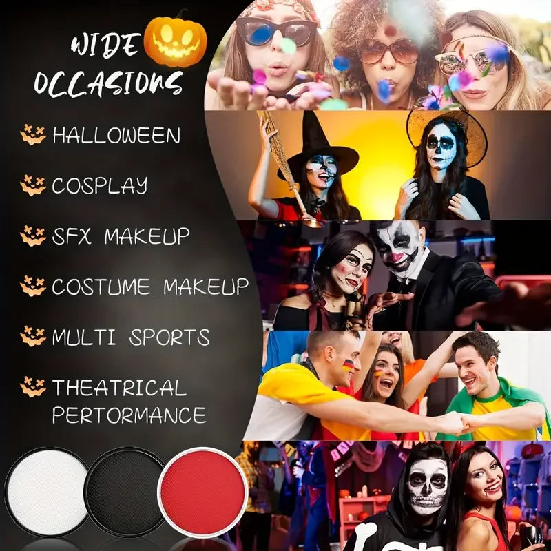 30G Monochromatic Face Body Paint,Adult Body Paint Set,FX Clown Vampire Skeleton Role Play Halloween Joker Makeup Body Paint Quake