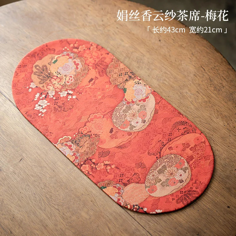 Double-sided Silk Fragrant Cloud Yarn Tea Mat Chinese Style Tea Table Heat Insulation Waterproof Mat Chinese Zen Dry Foam Mat Quake Mat - Plum Blossom