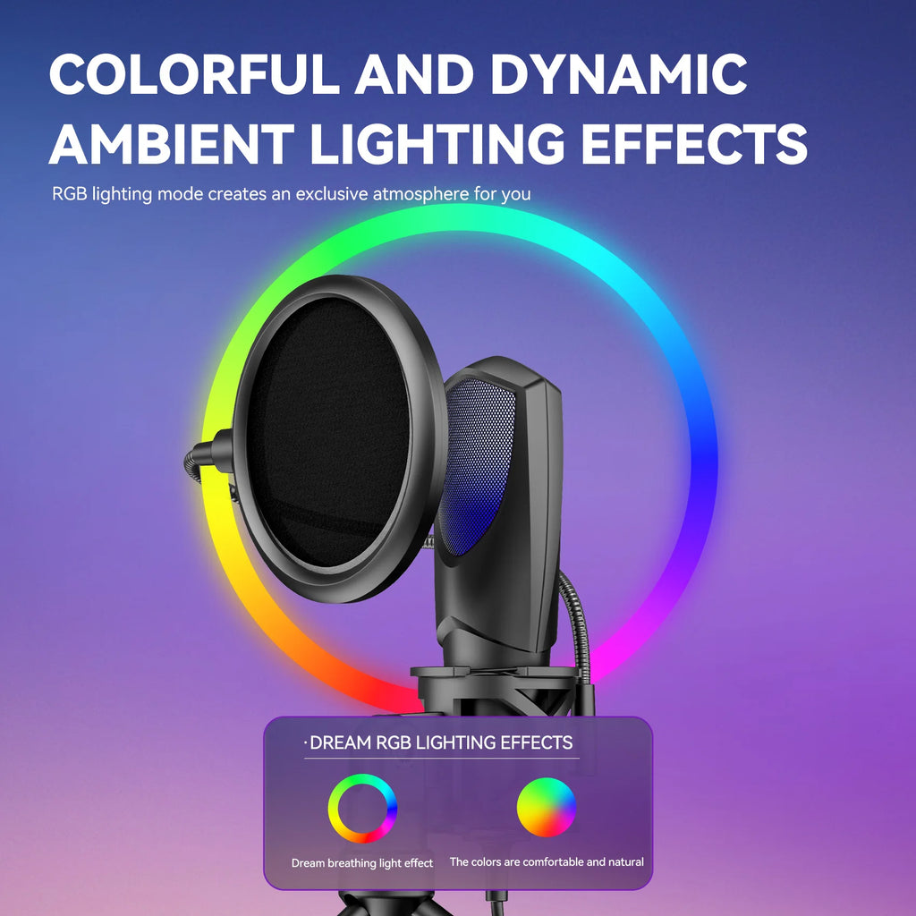 RGB Gaming Condenser Microphone,USB Gaming Microphone Kit for Laptops,PC Podcasts,Gaming,Voiceovers,Vocals & Instruments Quake