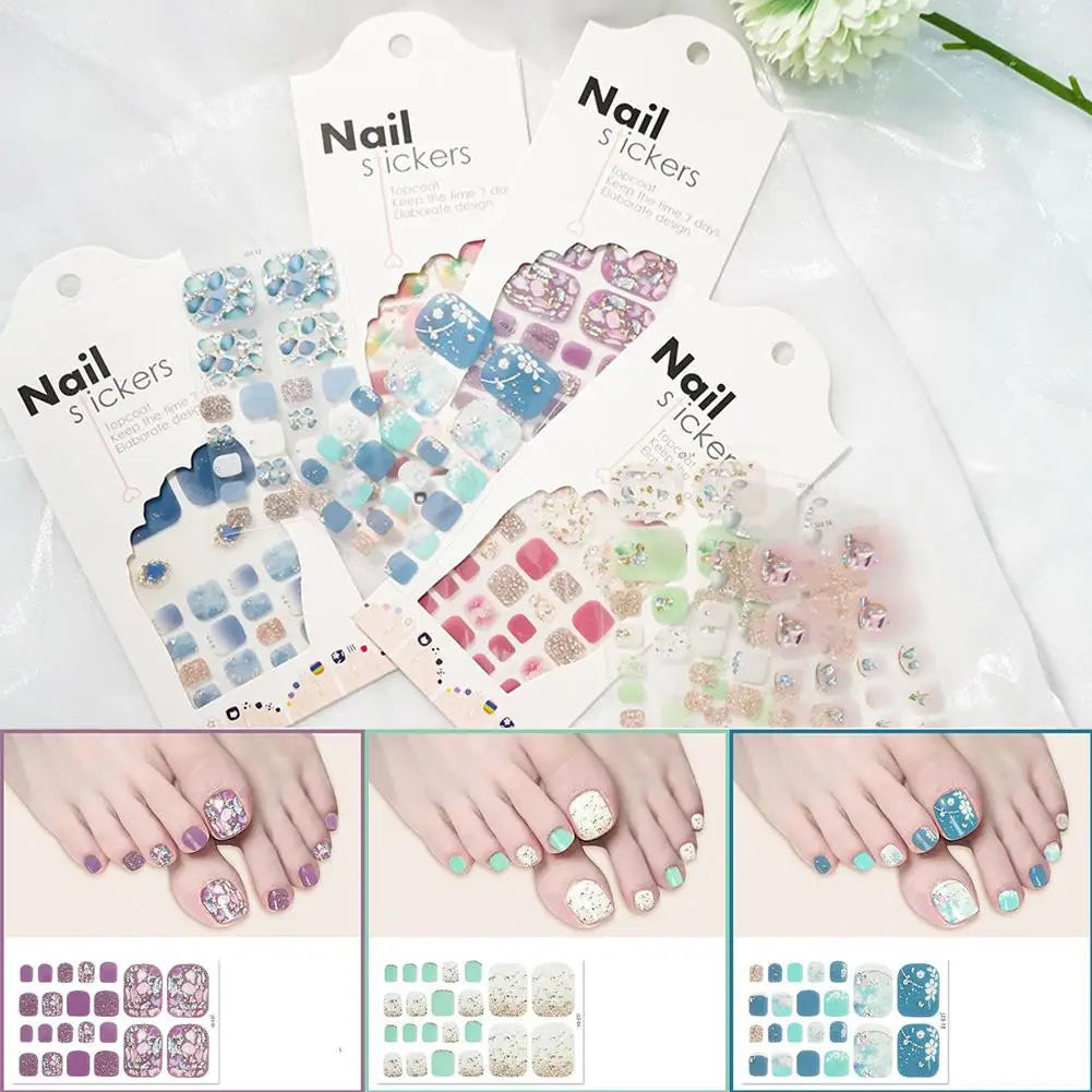 22 Counts Glitter Toe Nail Stickers, Removable Flash Toe Nail Wraps Self Adhesive French Toenail Nail Strips for DIY Manicure Quake