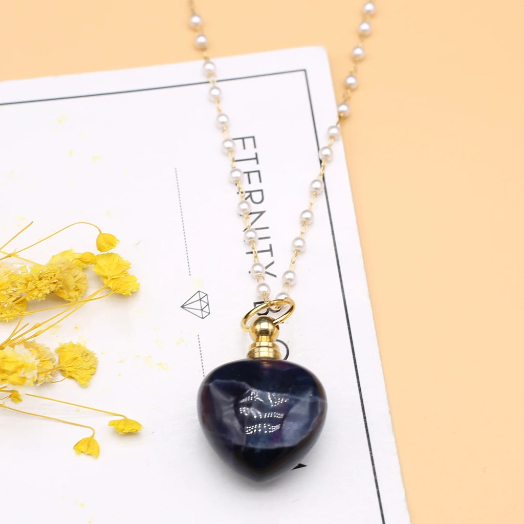 Spring Sweater Chain Perfume Bottle Necklace Natural Stone Fluorite Pendant For Women Christmas Halloween Gift Chain 80cm Quake
