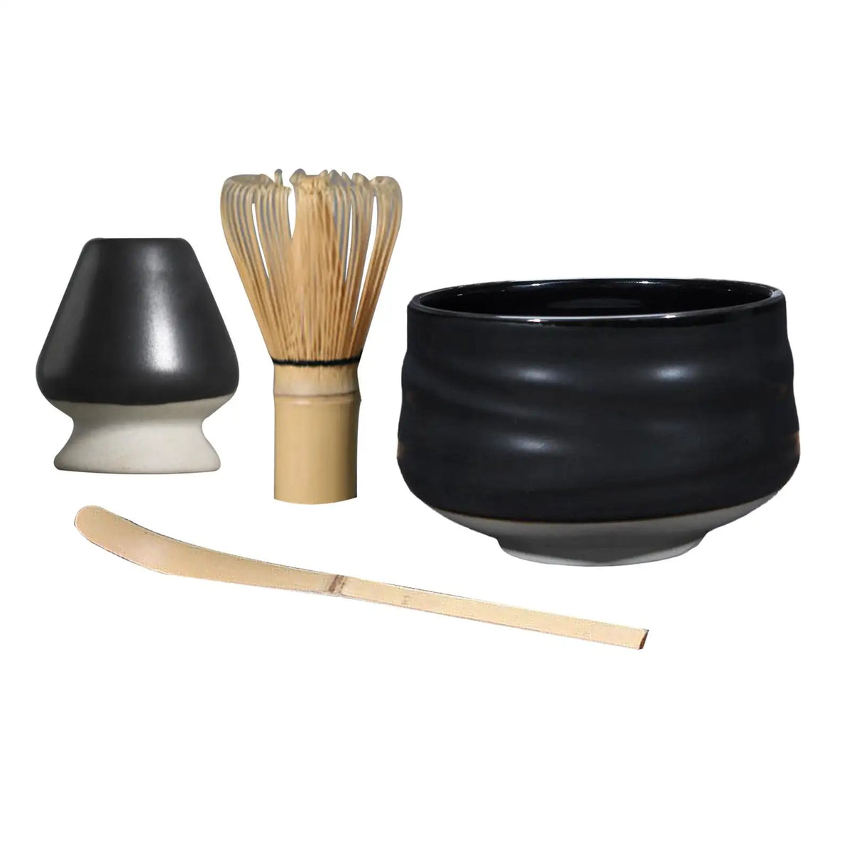 Traditional Matcha Set, Bamboo Matcha Whisk, , Ceramics Whisk Stand Japanese Matcha Preparation, Quake black