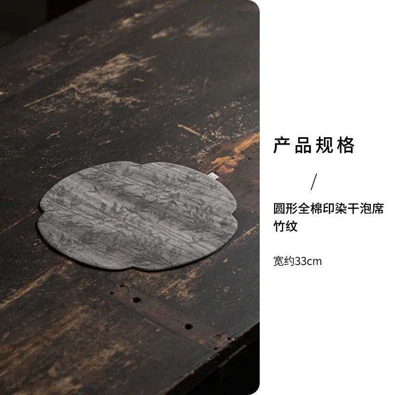 Chinese Round Tea Mat Zen Fabric Table Dry Tea Mat Kung Fu Tea Cup Accessories Waterproof Tea Mat Quake Mat - Bamboo Pattern Gray