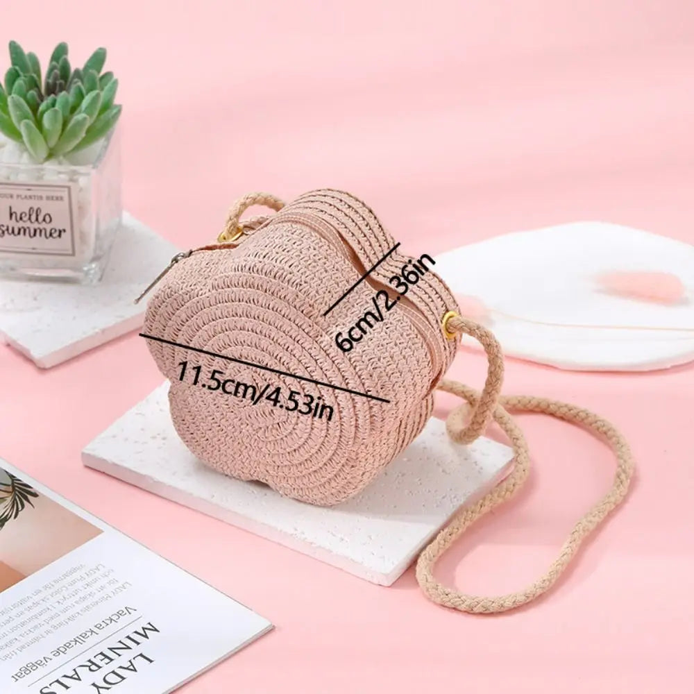 Fashion Woven Straw Shoulder Bags Flower Cute Crossbody Bag Travel Lightweight Beach Bag for Children Quake