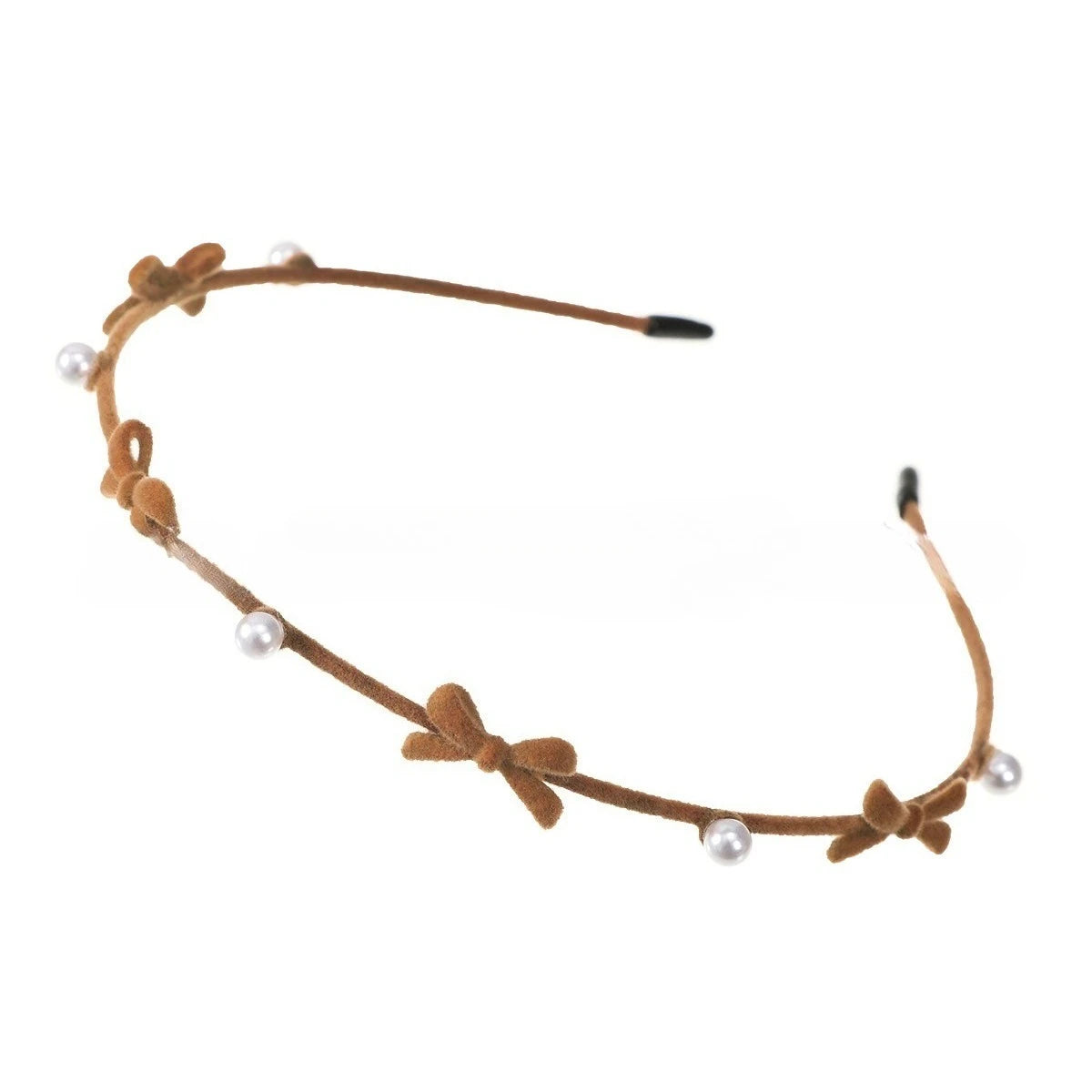 Sweet Cute Bow Headband Fine Velvet Pearl Flower Headband for Women Girls Outdoor Hair Hoop Pressing Hair Styling Accessories Quake coffee