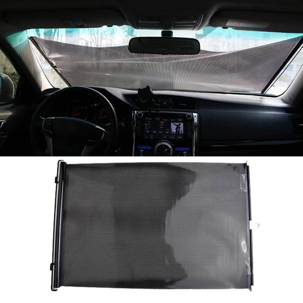 Auto Retractable Car Windshield Sun Shade Curtain Anti-UV Block Sun Visor Black Effective Sun Protection Easy Installation Quake