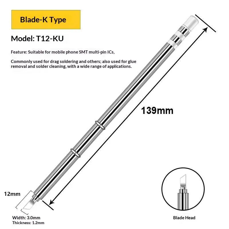 1Pcs T12 Multiple Styles Integrated Soldering Iron Tips Fast Heat Conduction Easy Tinning For DIY Electronic Repair Projects Quake T12 KU