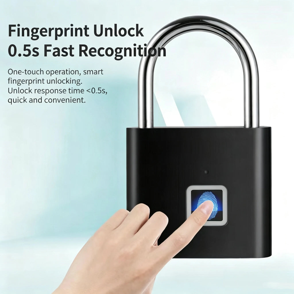 Smart Fingerprint Padlock Waterproof Fingerprint Keyless Door Lock Type C Rechargeable Security Padlock for House Quake