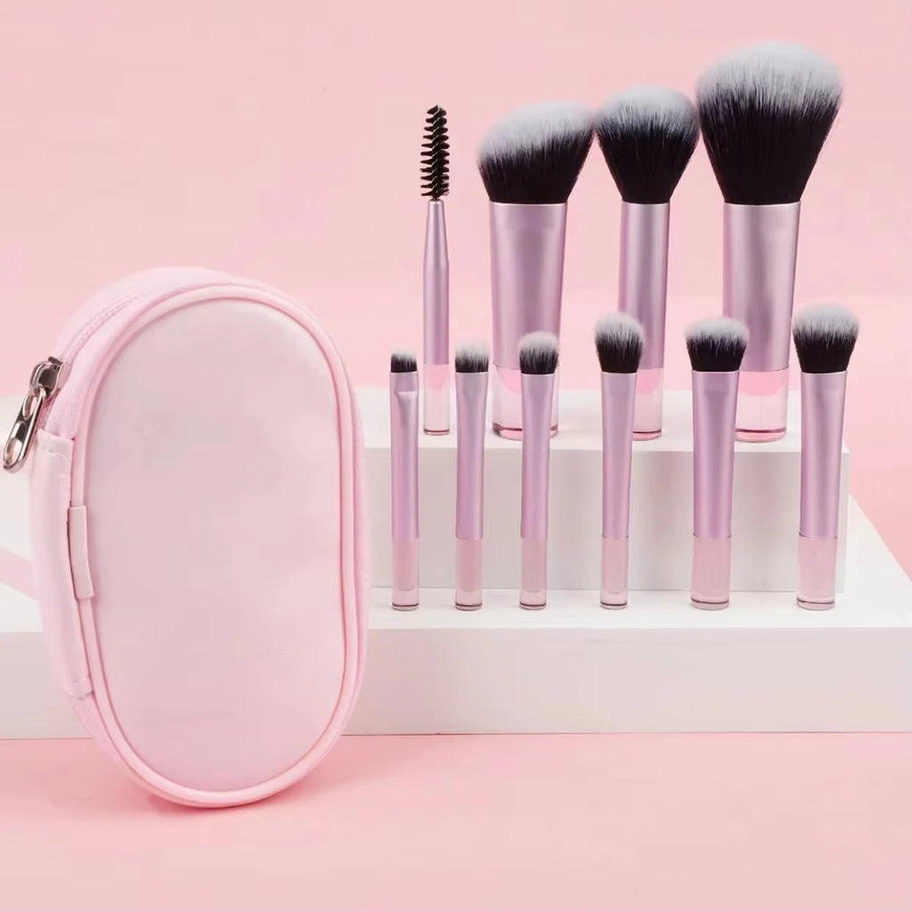 Face 10-Piece Mini Makeup Brush Set Portable Travel Size Makeup Brush Available in Multiple Colors Quake