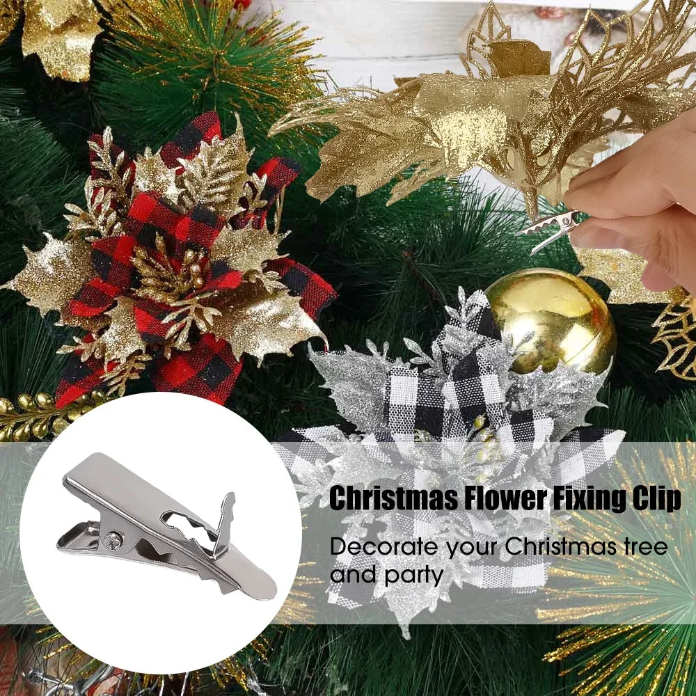 10/30Pcs Mini Metal Clips for Christmas Flowers Christmas Tree Flower Ornament Fixed Clip Xmas Party Garland Decorations Supply Quake