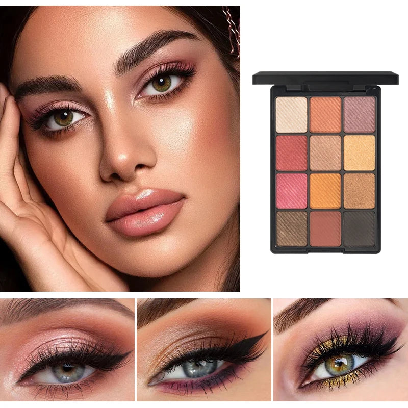12-Color Glitter Eyeshadow Palette- Highly Pigmented,Long-Lasting Diamond Metal and Matte Shades for a Dazzling Eye Makeup Look Quake 04