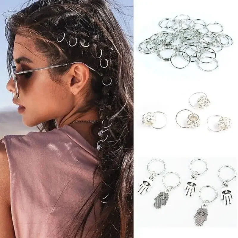 5-8 Pcs Metal Hair Braiding Rings African Cuffs Tubes Charms Dreadlock Beads Hair Braids Jewelry Braider Decorations Accessories Quake