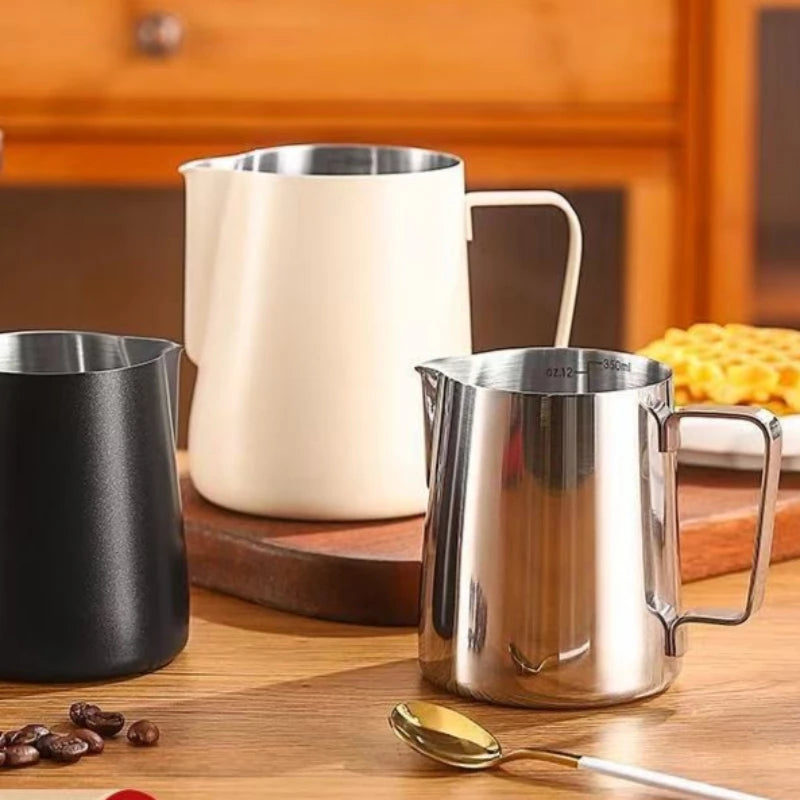 Stainless Steel Coffee Latte Art Pitcher with ScaleThickened Pointed Spout Milk Frothing Cup Coffee Milk Jug for Home Cafe Quake