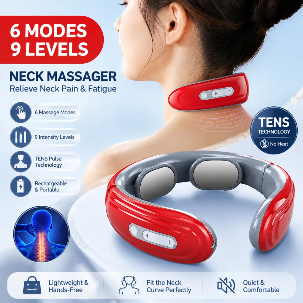 Electric Neck Massager 6-Mode 9-Speed Massager Muscle Relaxation Battery Neck Massager Tool Relax Cervical Neck Protector Quake