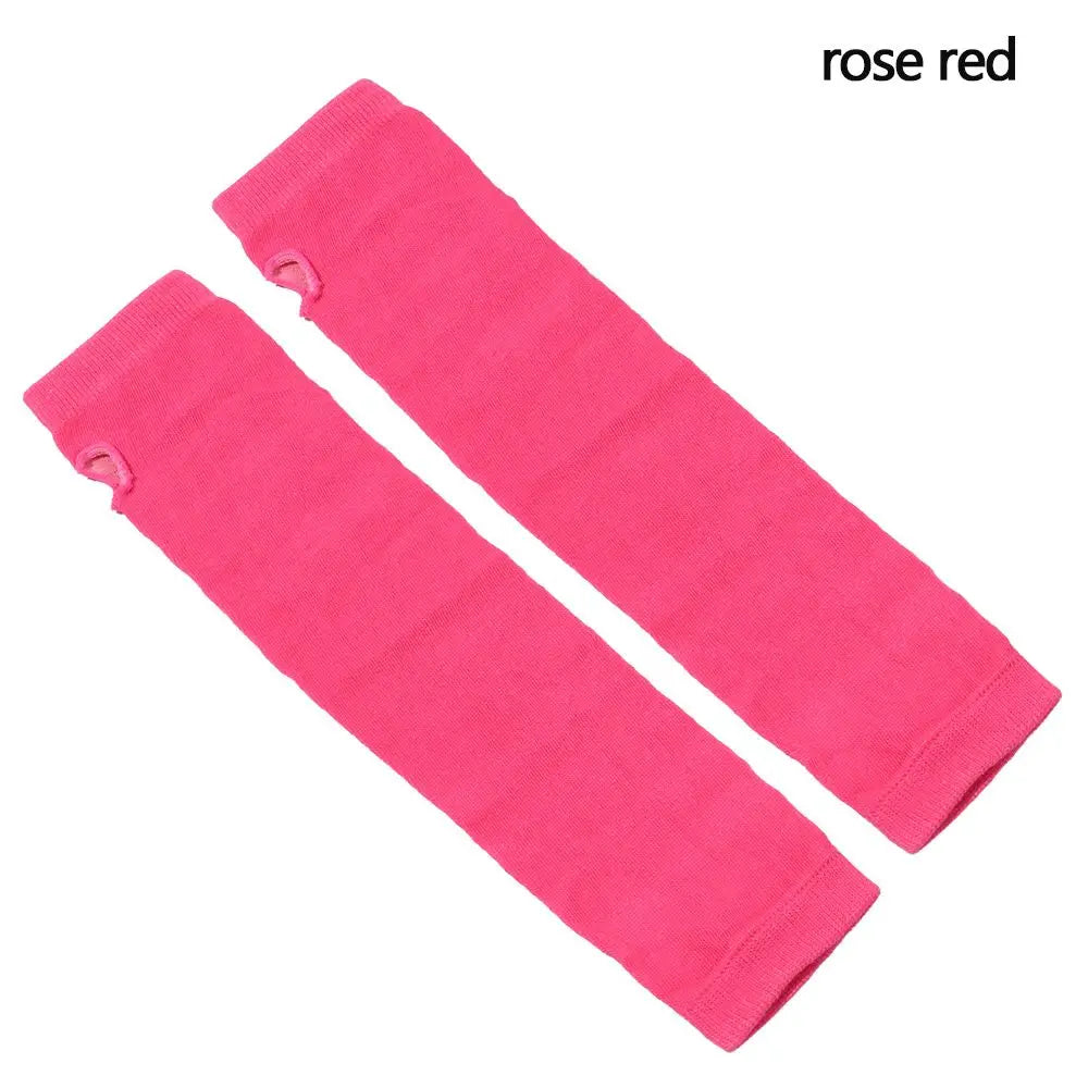 Striped Cotton Long Sleeve Fingerless Long Gloves Handschoenen Wristband Arm Warmer Elbow Mittens Quake rose red