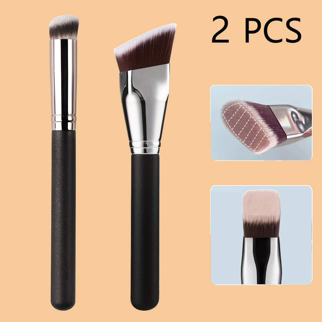 2 PCS Makeup Brushes Rectangular Foundation Brush & Concealer Brush for Contouring, Blending, Powder/ Foundation Application Quake