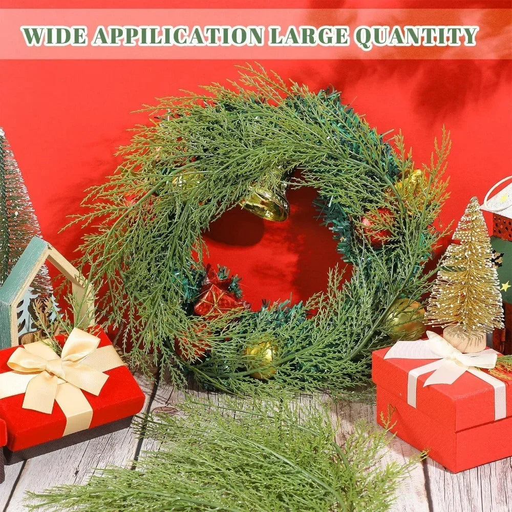 50/1PCS Christmas Artificial Pine Branches DIY Christmas Tree Wreath Gifts Decoration Green Fake Plant Leaves Xmas Home Decor Quake