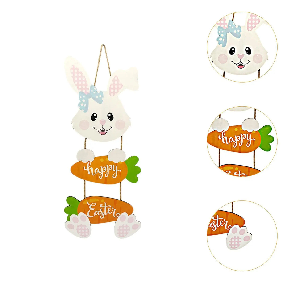 Happy Easter Hanging Sign, Easter Bunny Hanging Ornament, Wall Garden Adorable Carrot Door Sign, Window Wood Rabbit Decor Quake