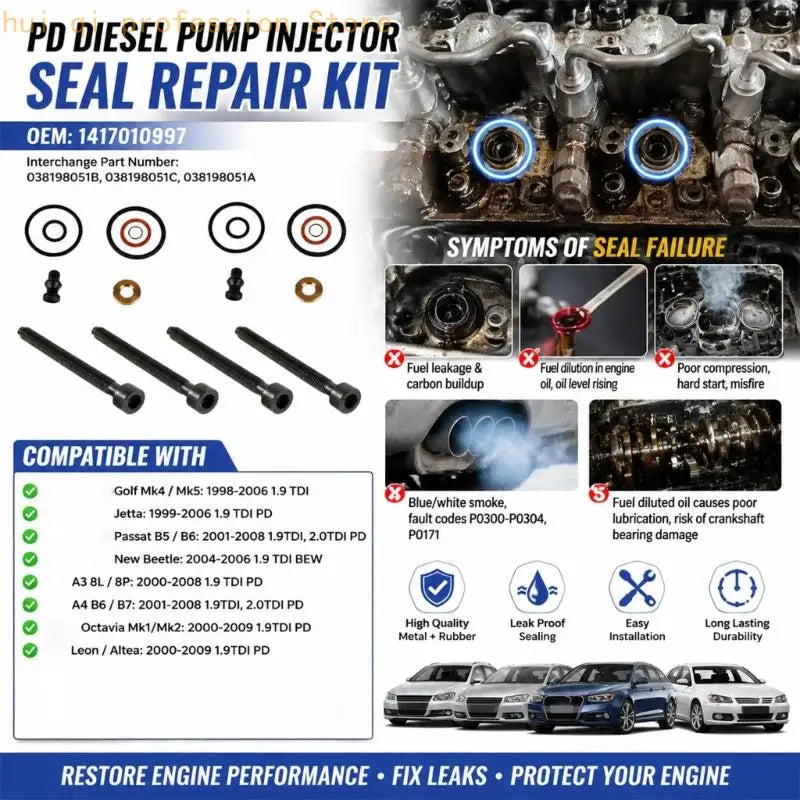 1417010997 038198051B Injector Nozzle Gasket and Bolt 4 Grouped Repair Sets with Metal and Rubber Parts for B5 B6 Engine Service Quake