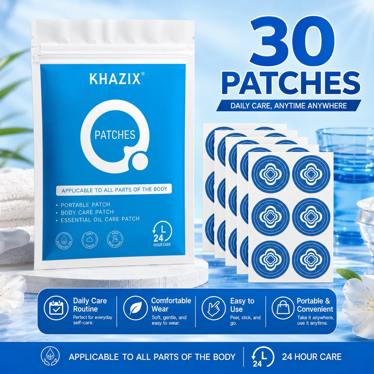 30Pcs Energy Patches Natural Ingredients Vegan Friendly Daily Energy Boost Patch Portable Body Stickers for Work Travel Sports Quake