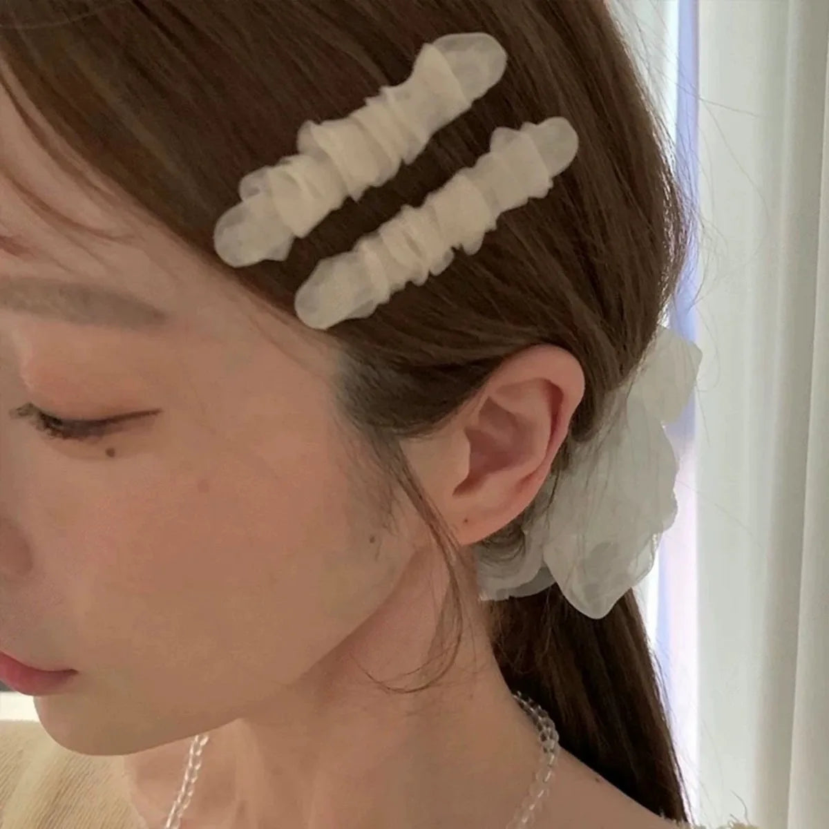 Korean Style Organza Pleated Hair Clip Sweet Temperament Gentle Bangs Side Clip Fashion Versatile Duckbill Clip Hair Accessories Quake