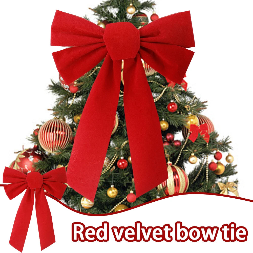 Large Christmas Bow Red Velvet Bow Christmas Tree Topper Decoration Wreath Bows for Door New Year Christmas Party Decoration Quake