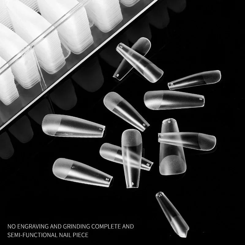 120Pcs/Box Clear Seamless Fake Nails Full Coverage False Nails Tips Short T-shaped Water Drop Full Sticker for Nail DIY Art Quake