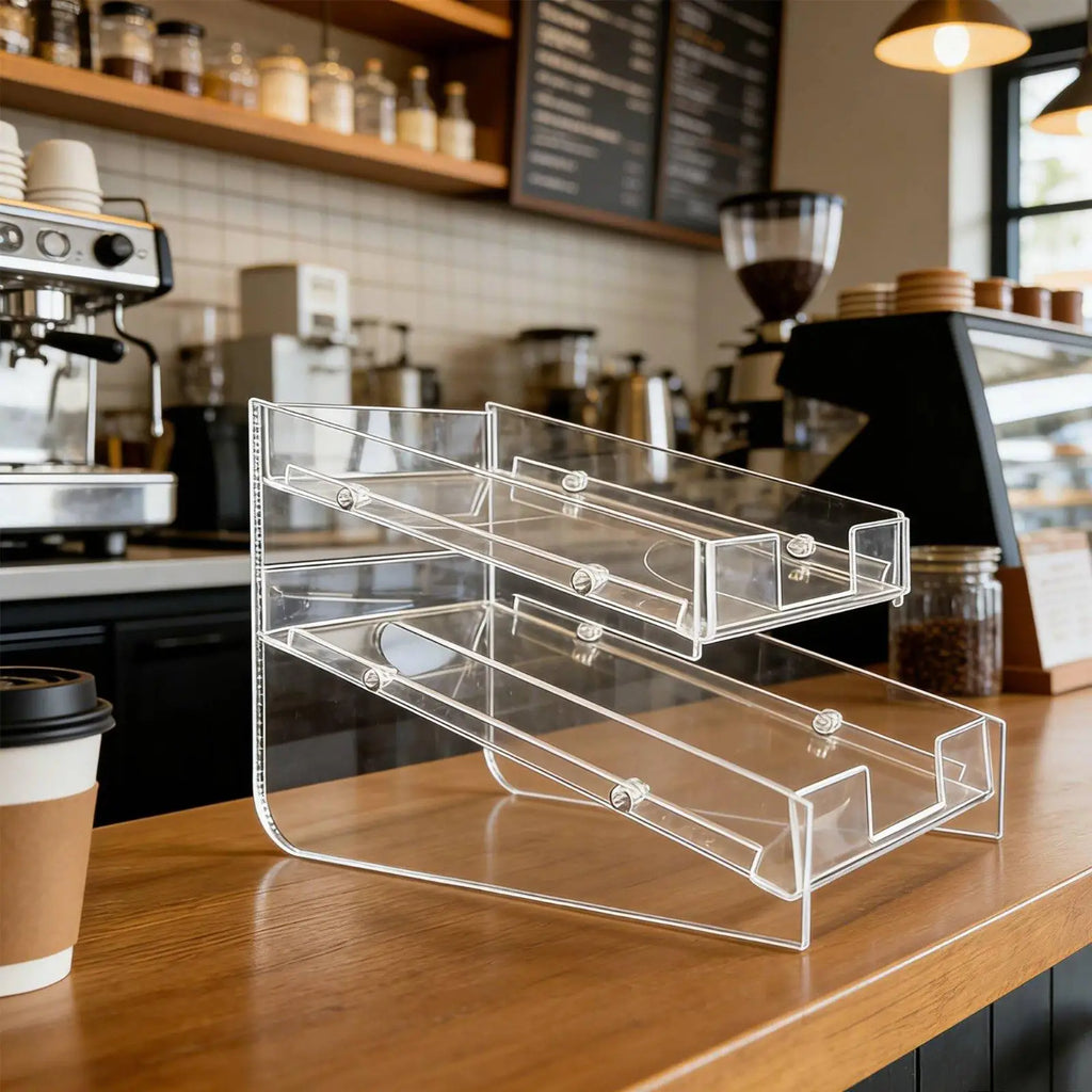 Double Layer Acrylic Showcase Shelf Clear Display Box for Coffee Capsule Chocolate Bar Snack Organizer Store Counter Rack Quake