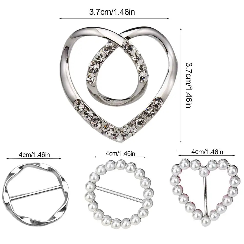 Silk Scarf Ring Clip Metal 4 Pieces Scarf Buckle Elegant Secure Classic Women Fashion Metal Buckle for Formal Business Meeting Quake Silver