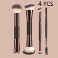 4 PCS Double-Ended Makeup Brush Set for Foundation, Powder, Eyeshadow, Blush , Nose Shadow, Eyeliner Brush, Eyelash Curler Quake 4 PCS