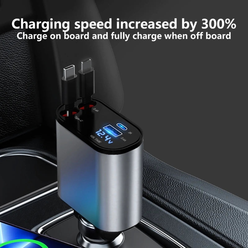 Retractable Car Charger Fast Car Phone Charger Car Charger Adapter with Retractable Cords for Smartphones Tablet K1KF Quake