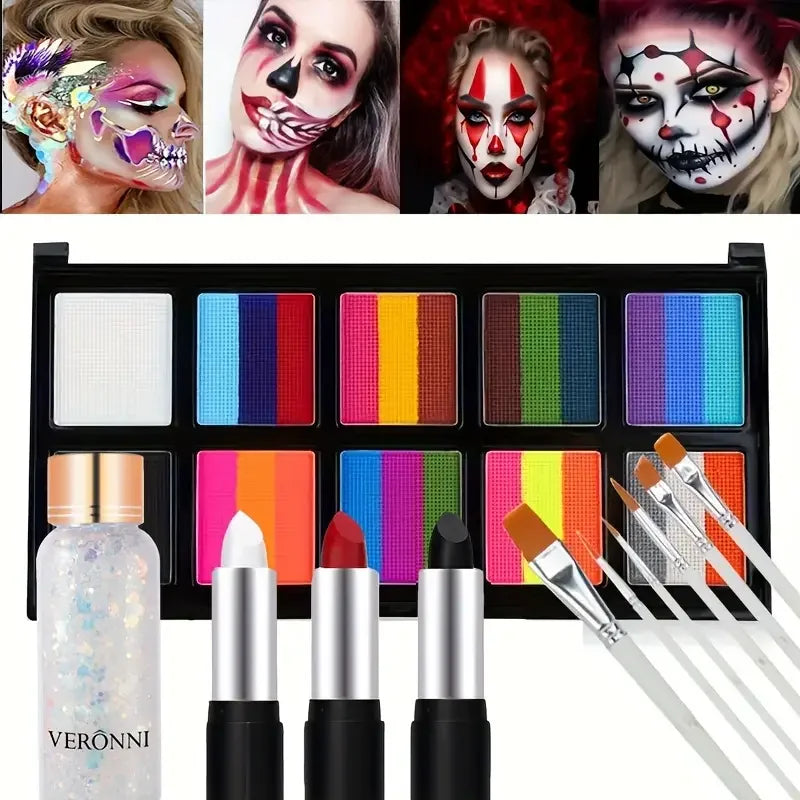 Body Face Painting Kit for Kids Adults,10 Color Face Makeup Palette with Brush,Halloween Carnival Artist Cosplay Art Party Quake 6 pcs