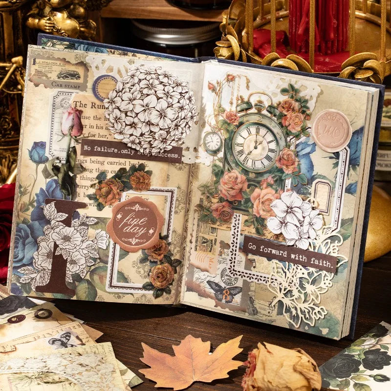 1set Vintage Rose Pattern Handmade Book Material Base Paper Handmade Book Office Supplies Quake