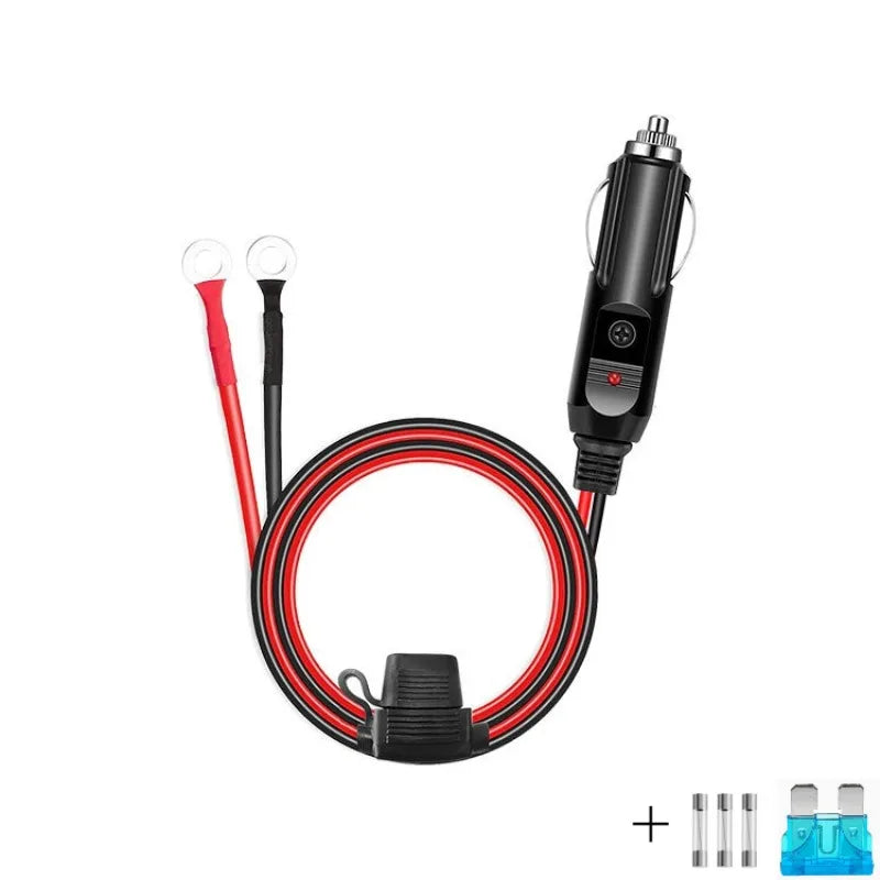 Heavy Duty Cigarette Lighter Adapter Cable 12AWG, Universal Power Cord M6/8/10 Ring/Bakelite Bullet for 12V Vehicle Power Supply Quake With fuse 1M With Light 12AWG No Ring