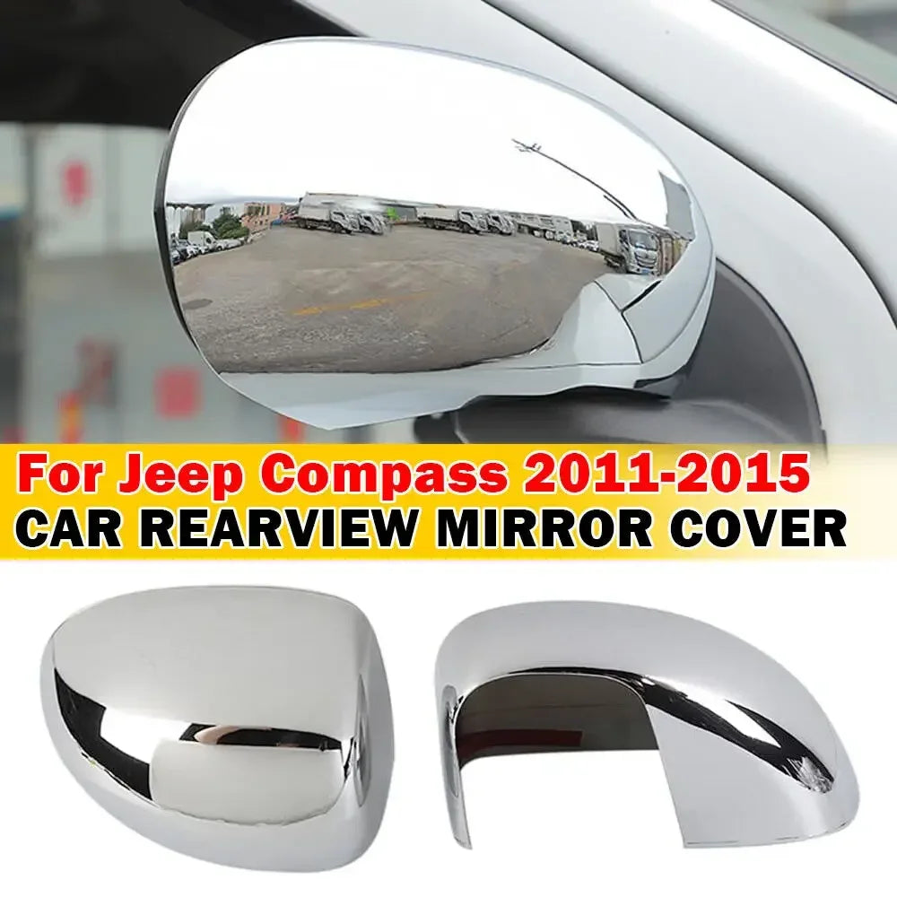 For Jeep Compass 2011-2015 Car Sticker Rearview Side Mirror Cover Wing Cap Exterior Door Rear View Case Trim Chrome Silver ABS Quake Default Title