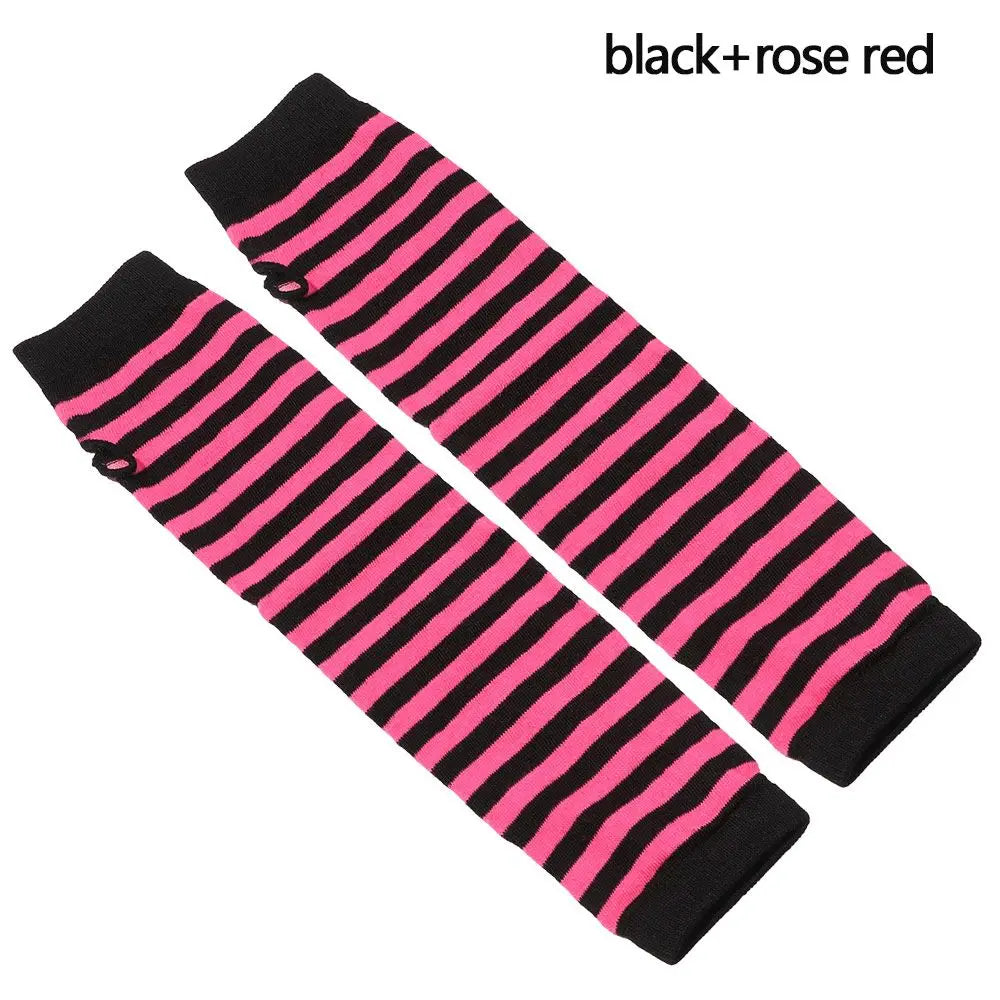 Striped Cotton Long Sleeve Fingerless Long Gloves Handschoenen Wristband Arm Warmer Elbow Mittens Quake black-rose red