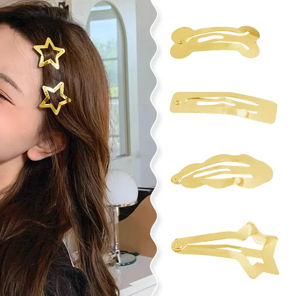 3pcs/bag Silver Gold Star Y2K Metal Metal Edge Clip Women Girls Hair Clips Snap Clip Barrettes Hair Jewelry Bobby Pins Headdress Quake