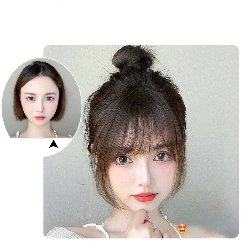 Korean Fake Air Bangs Hair Clip-In Extension Synthetic Fake Fringe Natural False Hairpiece for Women Girls Hair Clip in Bangs Quake