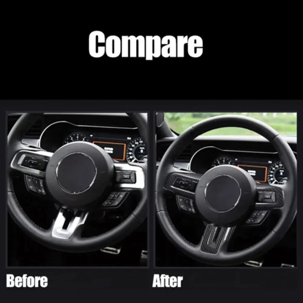 For Ford Mustang 2015 2016 2017 2018 2019 2020 2021 2022 ABS Carbon Fiber Style Inner Car Steering Wheel Cover Trim Frame Decor Quake
